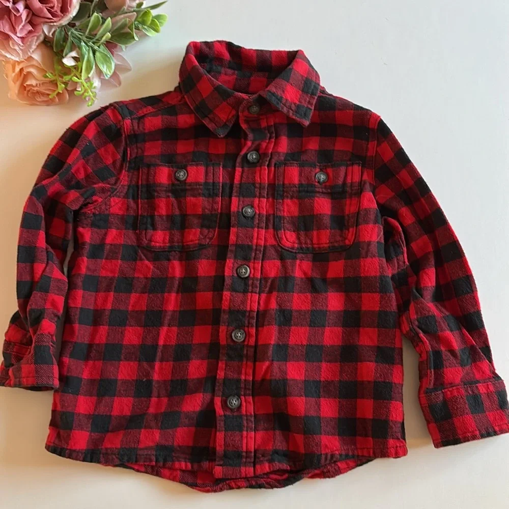 Oshkosh 3T Red Black Flannel Button Down Shirt Christmas Shirt 3T Buffalo